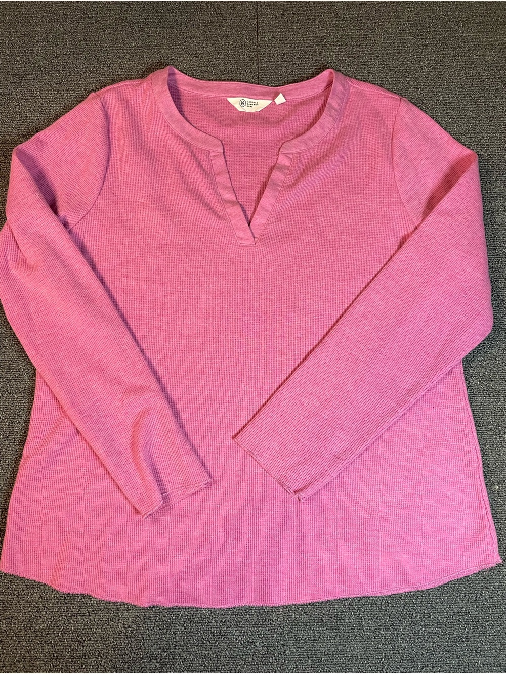 Candace Cameron Bure Pink Waffle Knit Thermal Long-Sleeve Top-Large